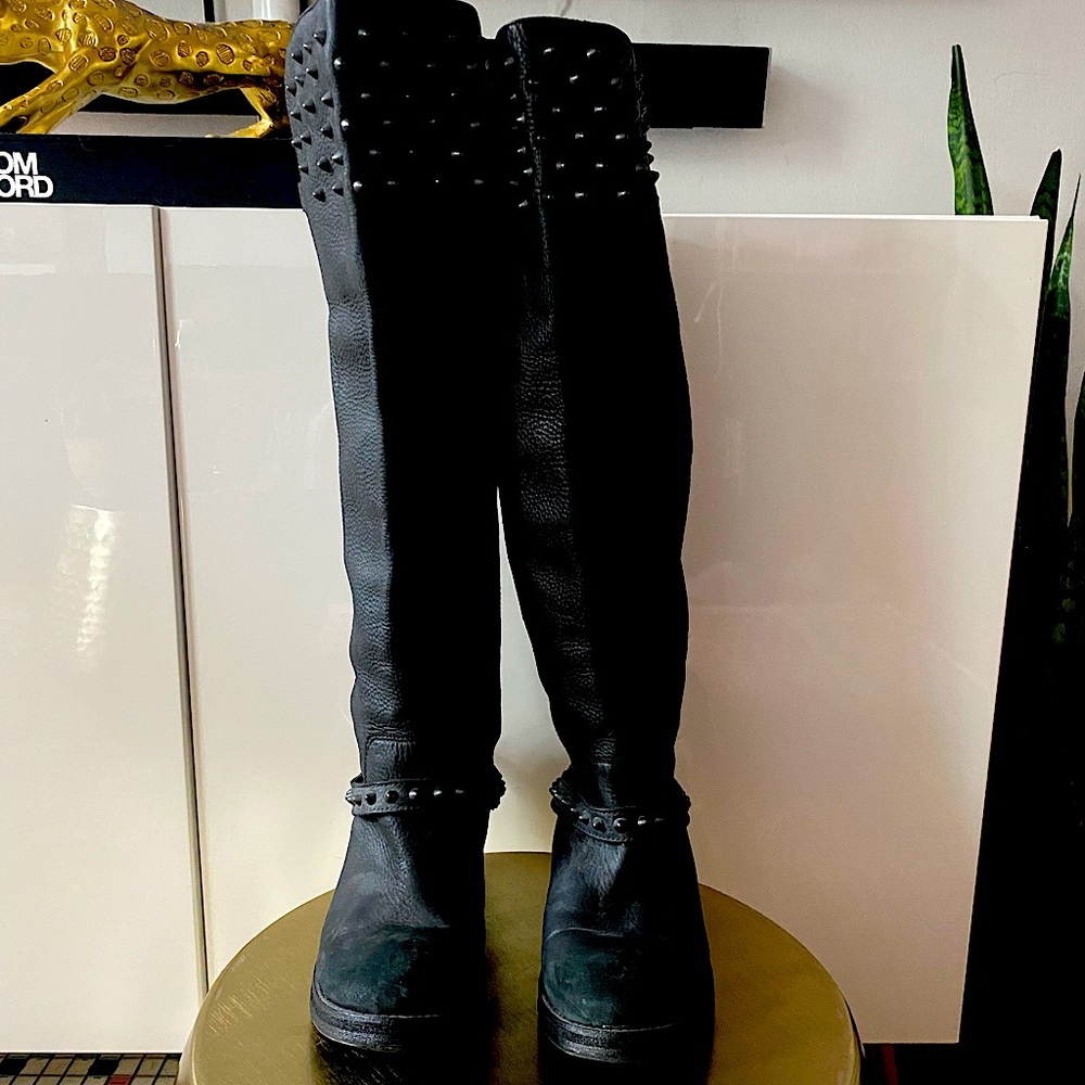 Like-new VINTAGE Ash studded knee high moto boots